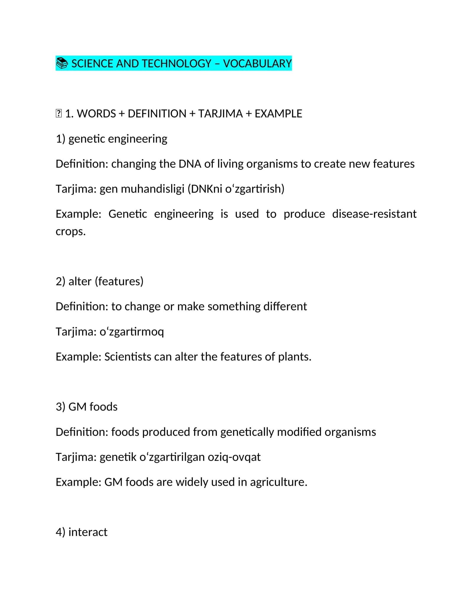 SCIENCE AND TECHNOLOGY – VOCABULARY