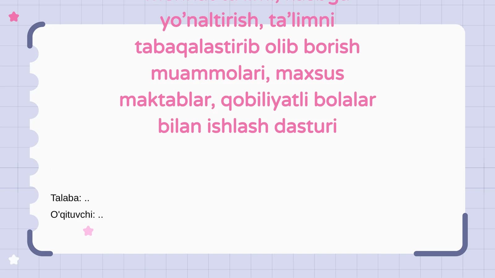 Mehnat Ta’limi bo'yicha Reja