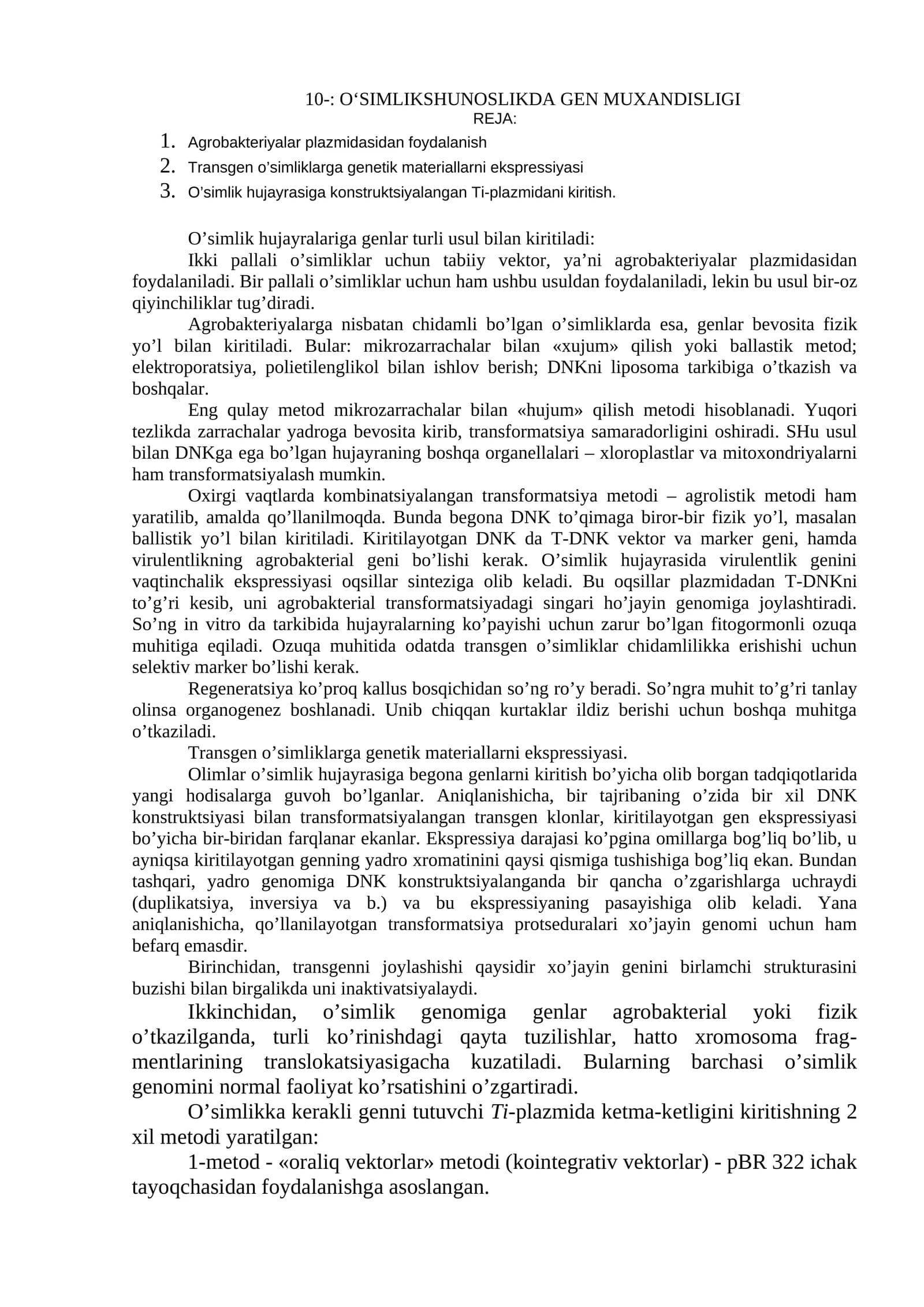 O‘SIMLIKSHUNOSLIKDA GEN MUXANDISLIGI