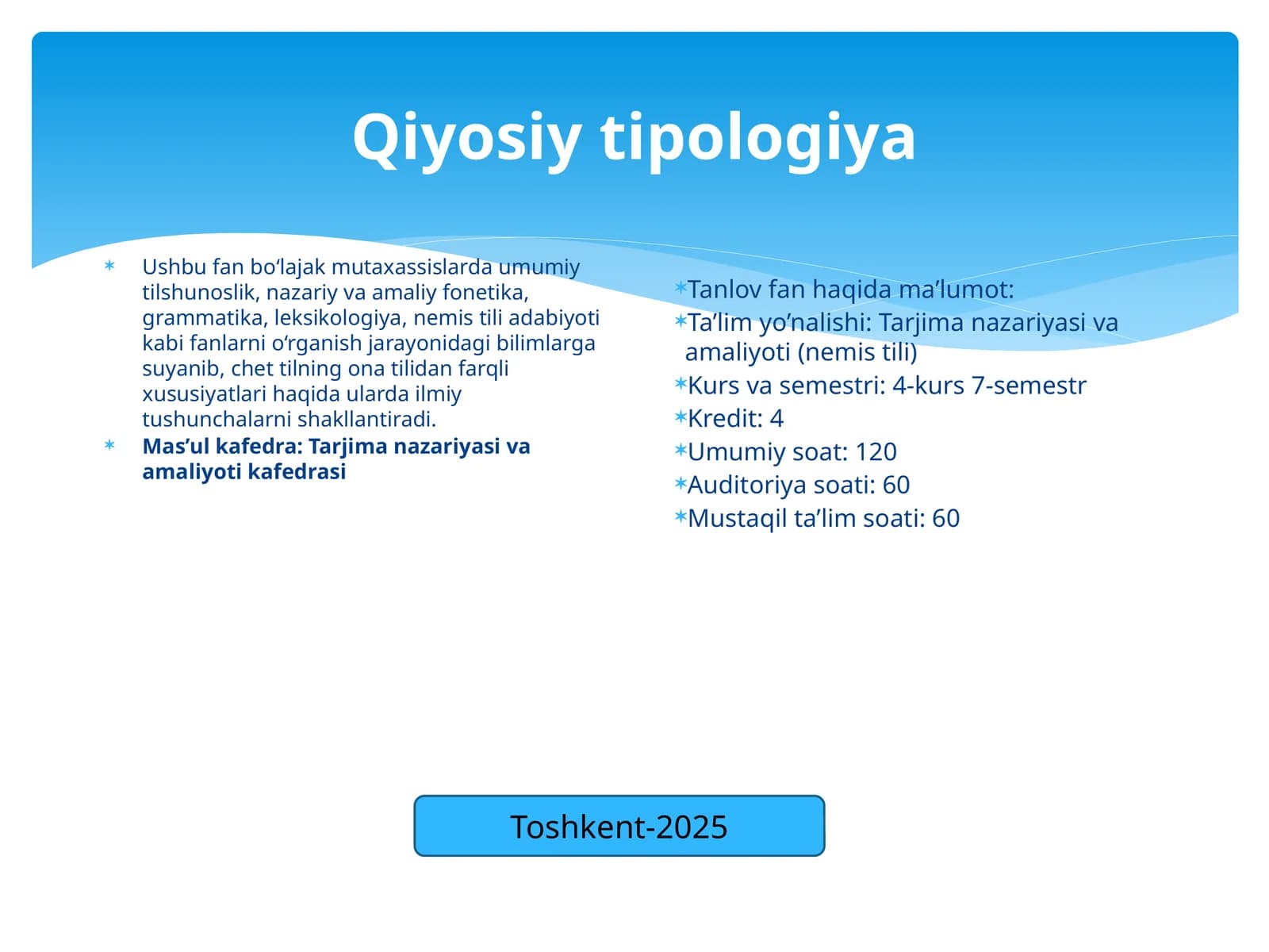 Qiyosiy tipologiya asoslari (2-variant)