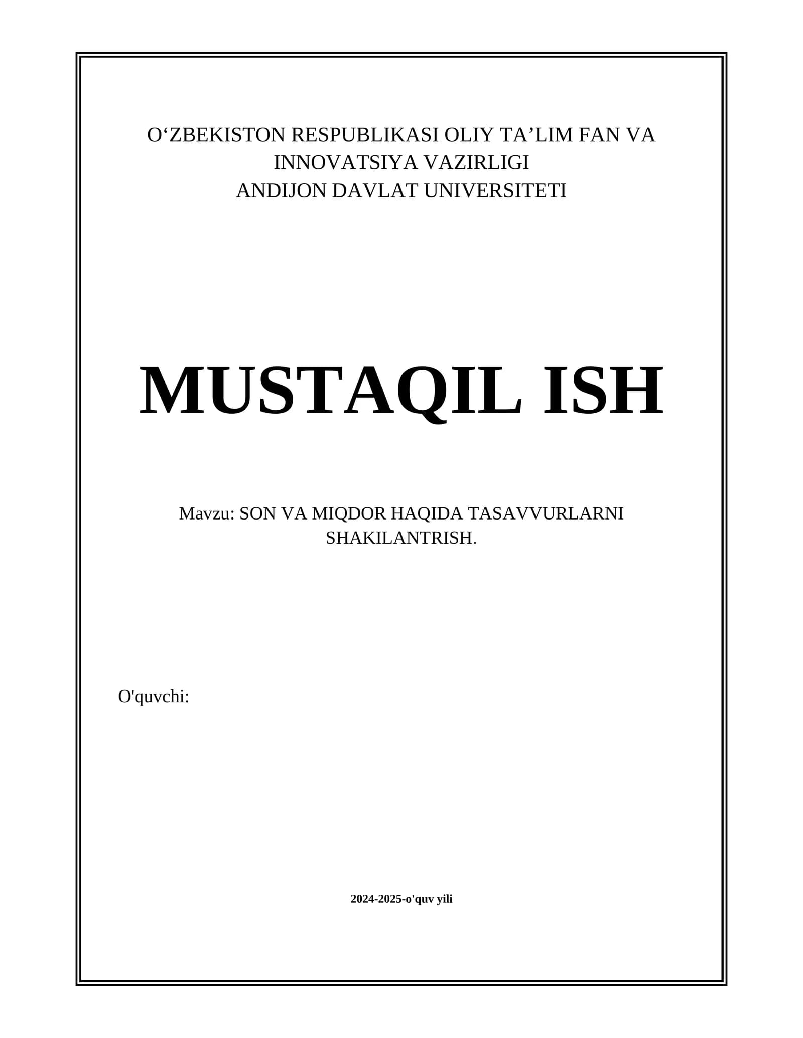 SON VA MIQDOR HAQIDA TASAVVURLARNI SHAKILANTRISH