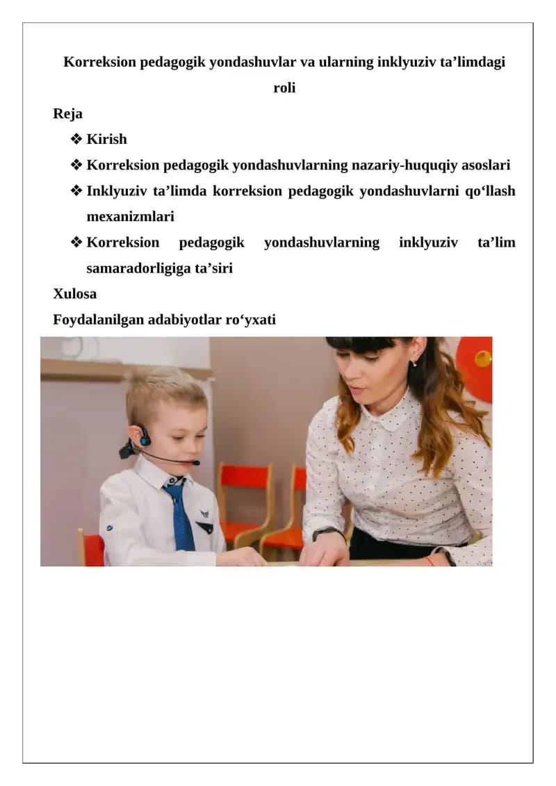 Korreksion pedagogik yondashuvlar va ularning inklyuziv ta’limdagi roli