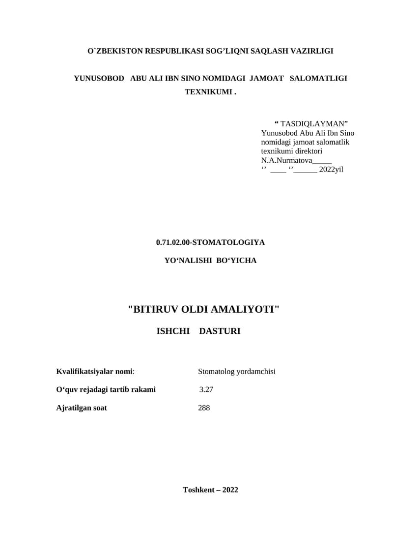 BITIRUV OLDI AMALIYOTI