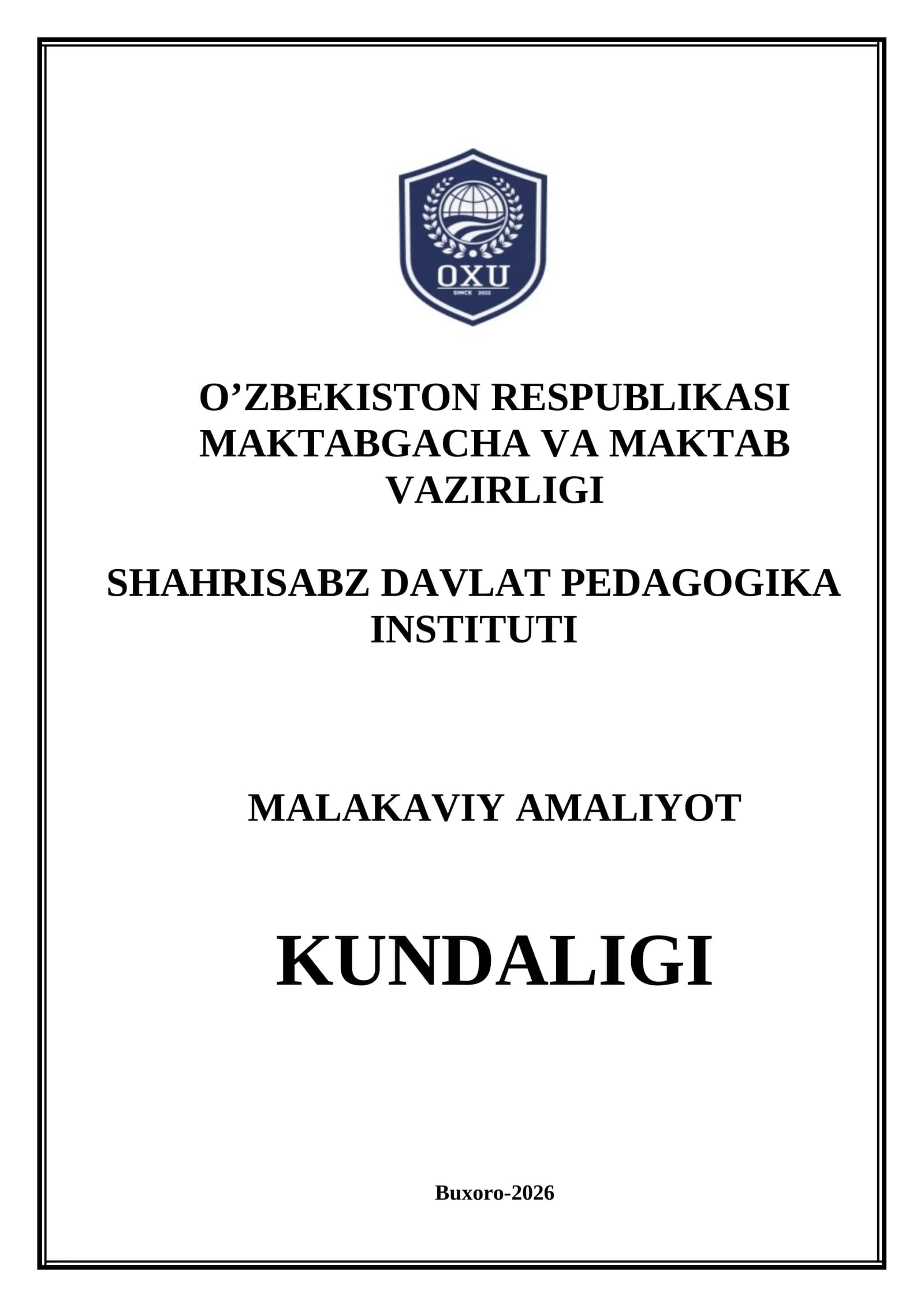Amaliyot kundaligi Tayyori