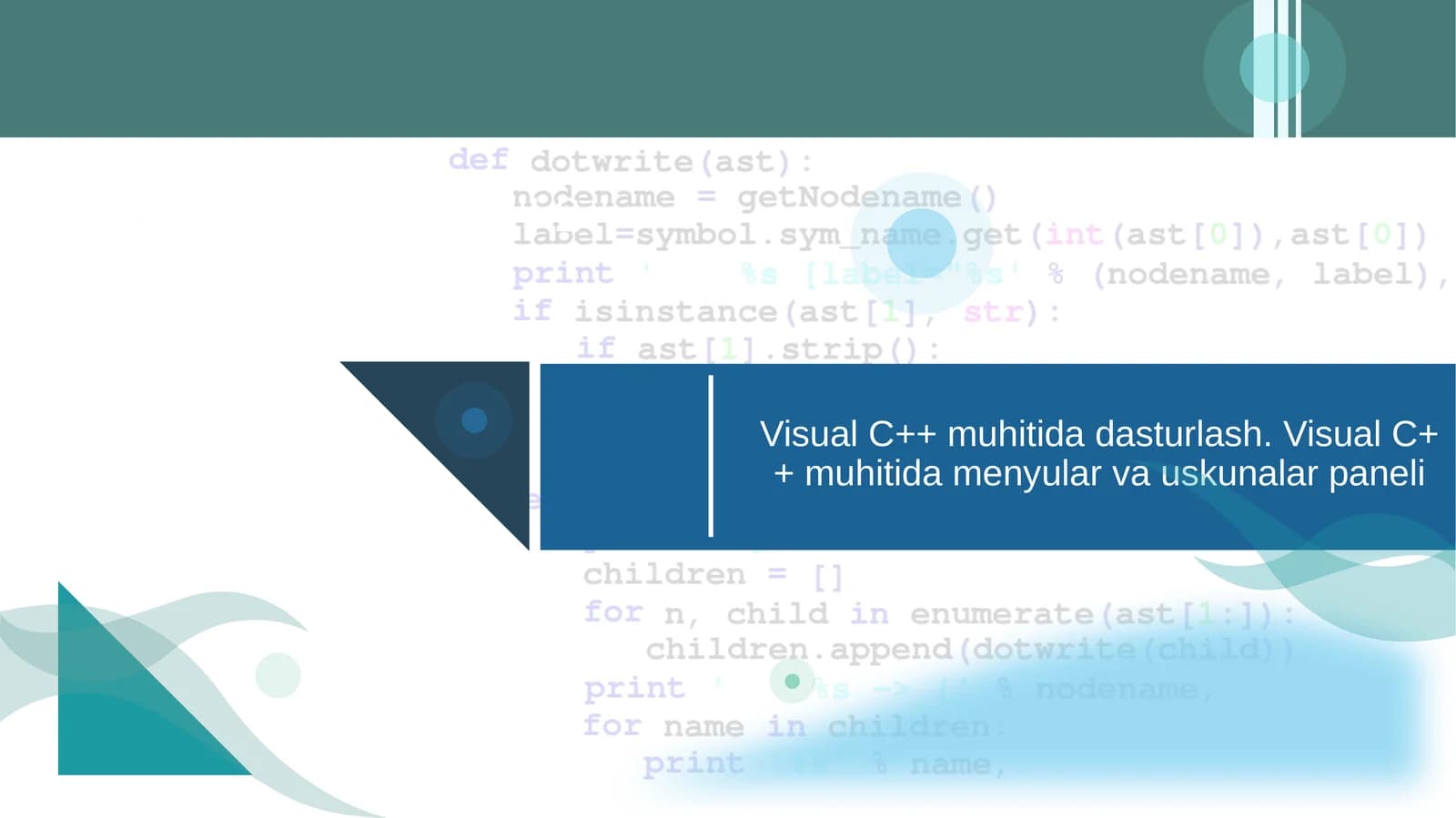 Visual C++ muhitida dasturlash. Visual C++ muhitida mеnyular va uskunalar panеli