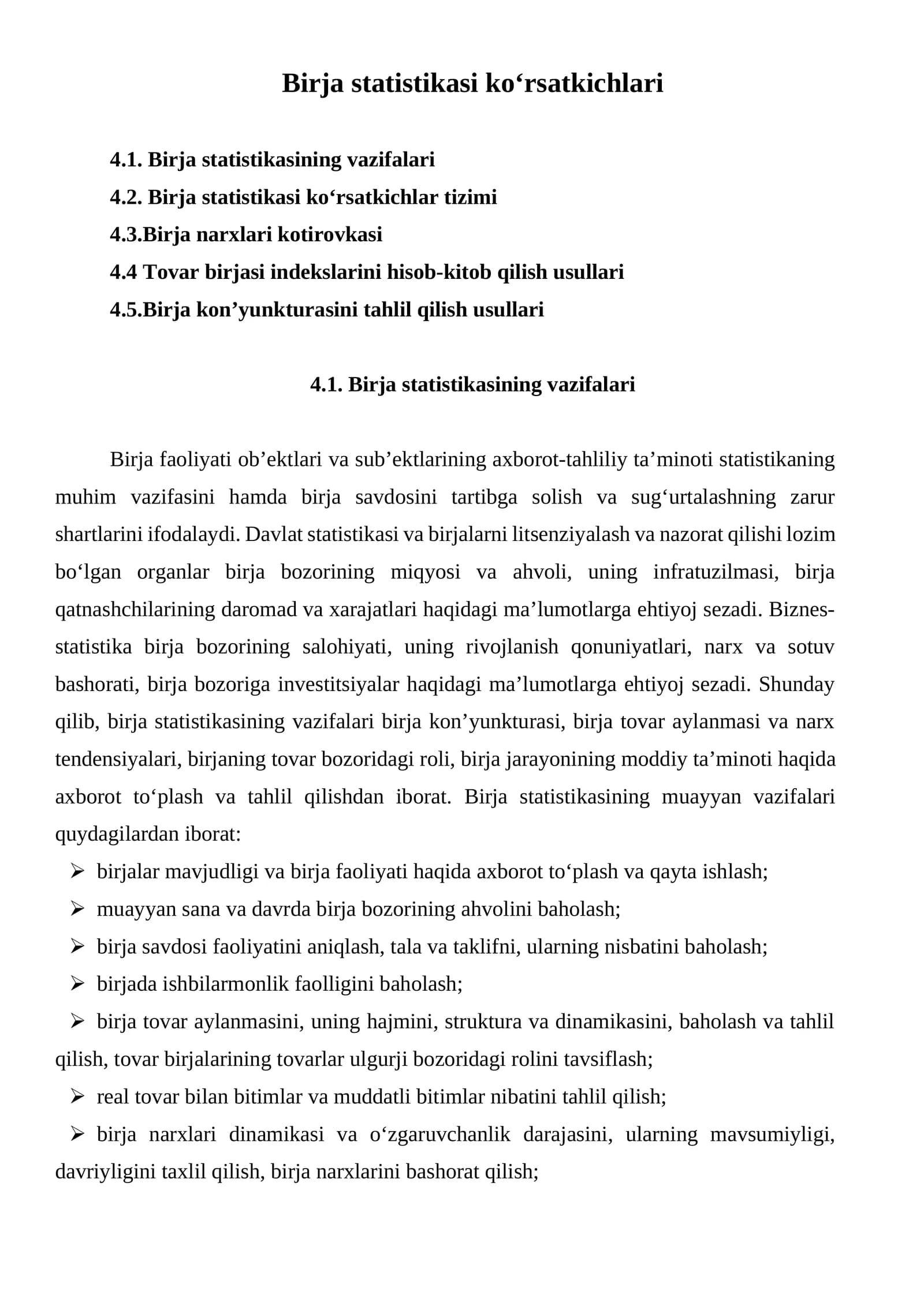 Birja statistikasi ko‘rsatkichlari