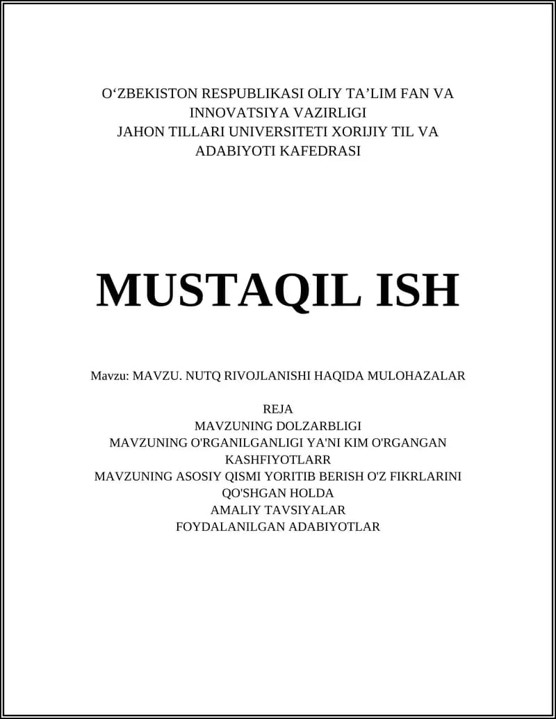 Nutq rivojlanishi haqida mulozalar