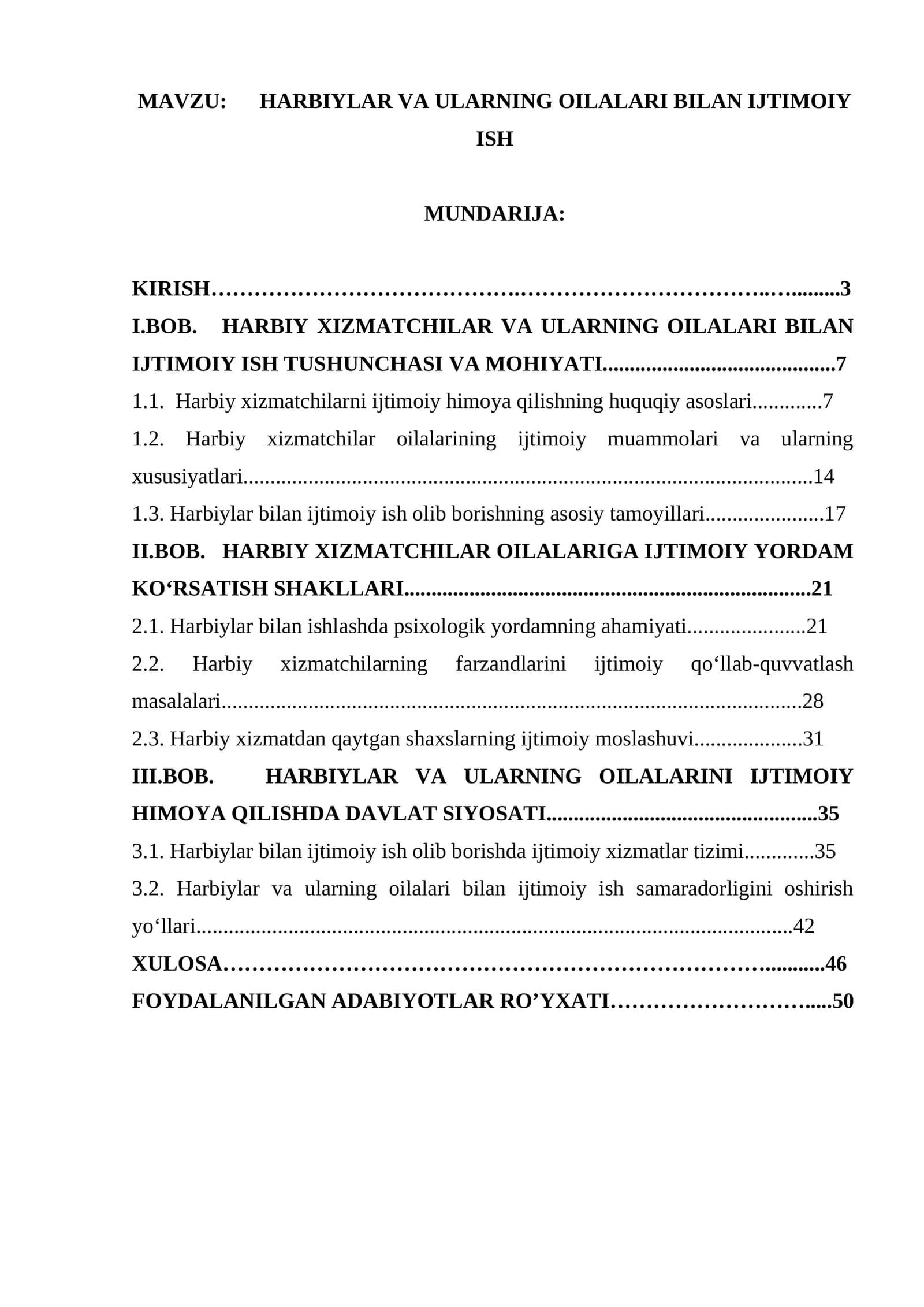 HARBIYLAR VA ULARNING OILALARI BILAN IJTIMOIY ISH