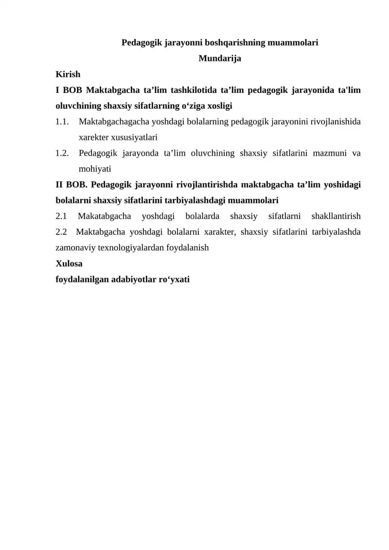 Pedagogik jarayonni boshqarishning muammolari