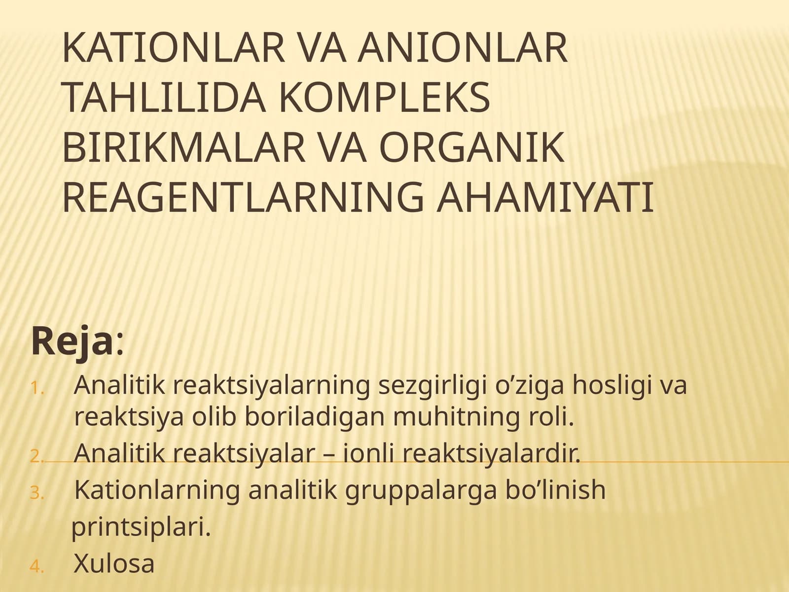 Kationlar va Anionlar tahlilida kompleks birikmalar va organik reagentlarning ahamiyati