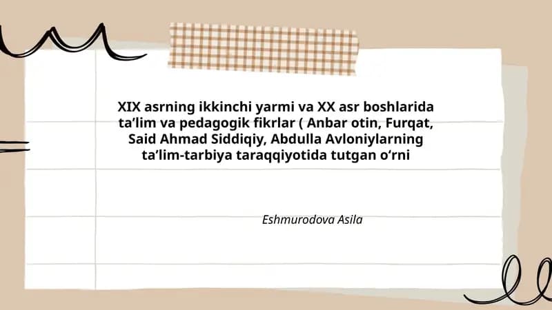 XIX asrning ikkinchi yarmi va XX asr boshlarida taʼlim va pedagogik fikrlar