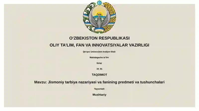 Jismoniy tarbiya nazariyasi va fanining predmeti va tushunchalari