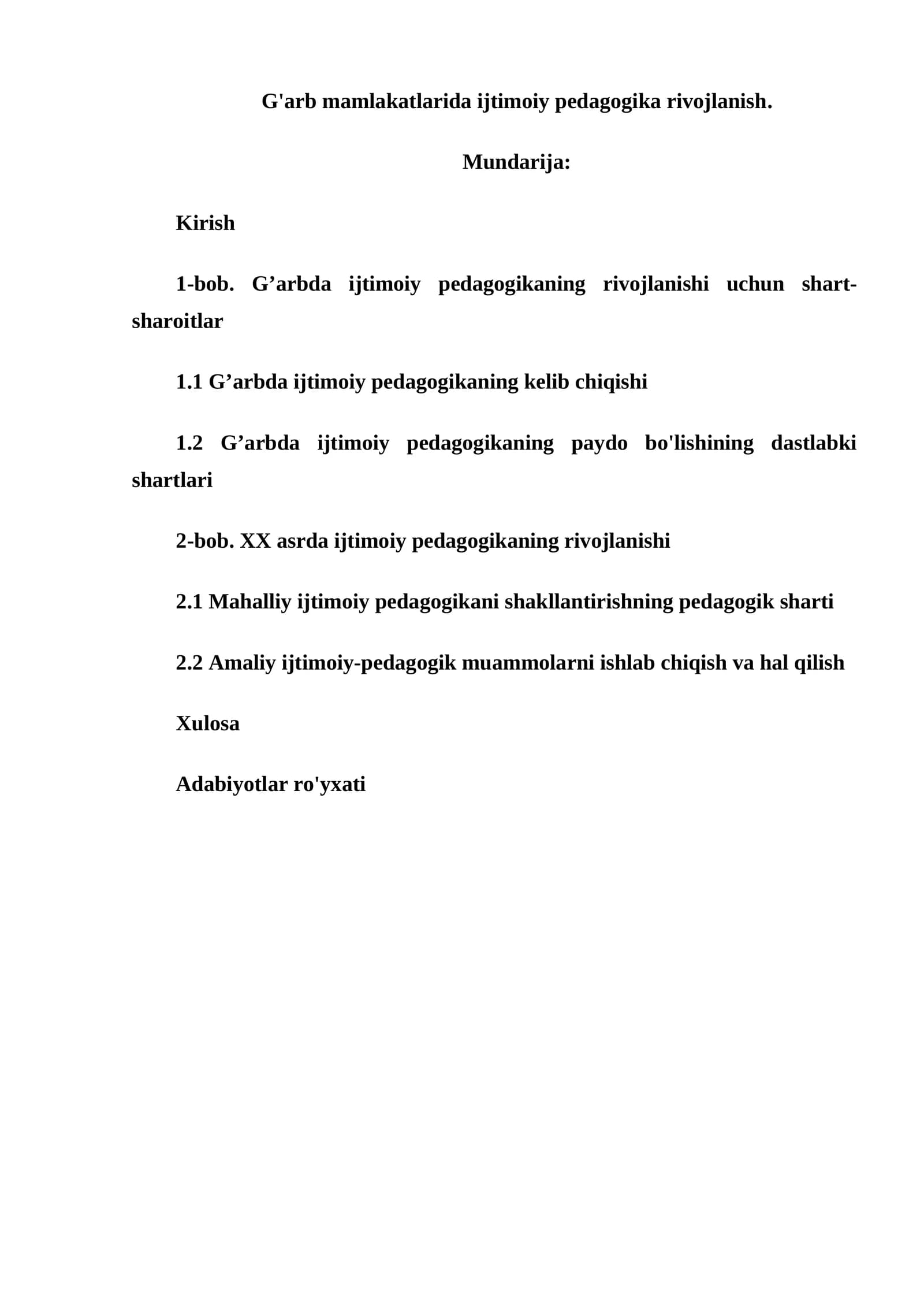 G'arb mamlakatlarida ijtimoiy pedagogika rivojlanish