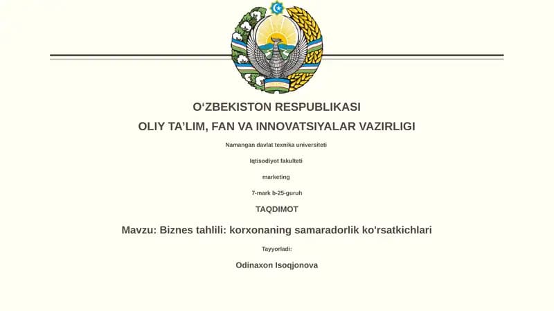 Biznes tahlili: korxonaning samaradorlik ko'rsatkichlari