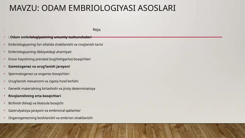 Odam embriologiyasi Asoslari