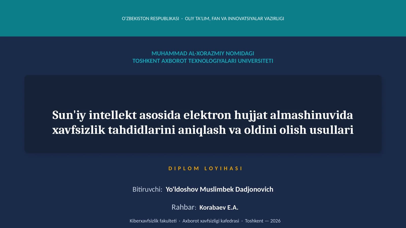 Sun'iy intellekt asosida elektron hujjat almashinuvida xavfsizlik tahdidlarini aniqlash va oldini olish usullari