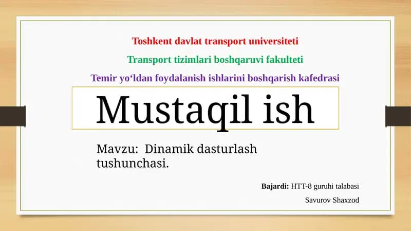 Dinamik dasturlashtirish shunchasi