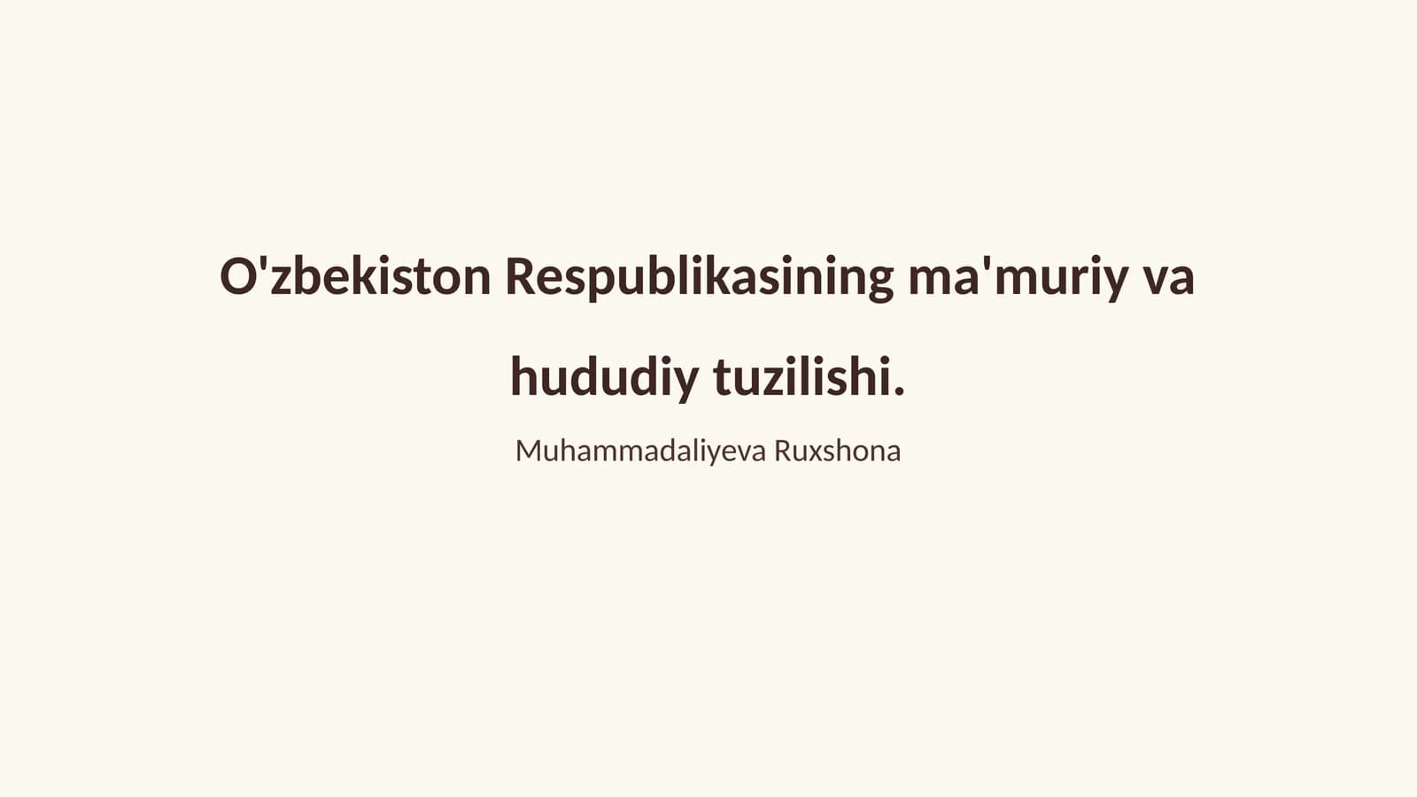 O'zbekiston Respublikasining ma'muriy va hududiy tuzilishi
