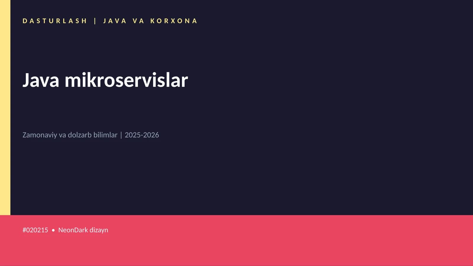 DASTURLASH | JAVA VA KORXONA