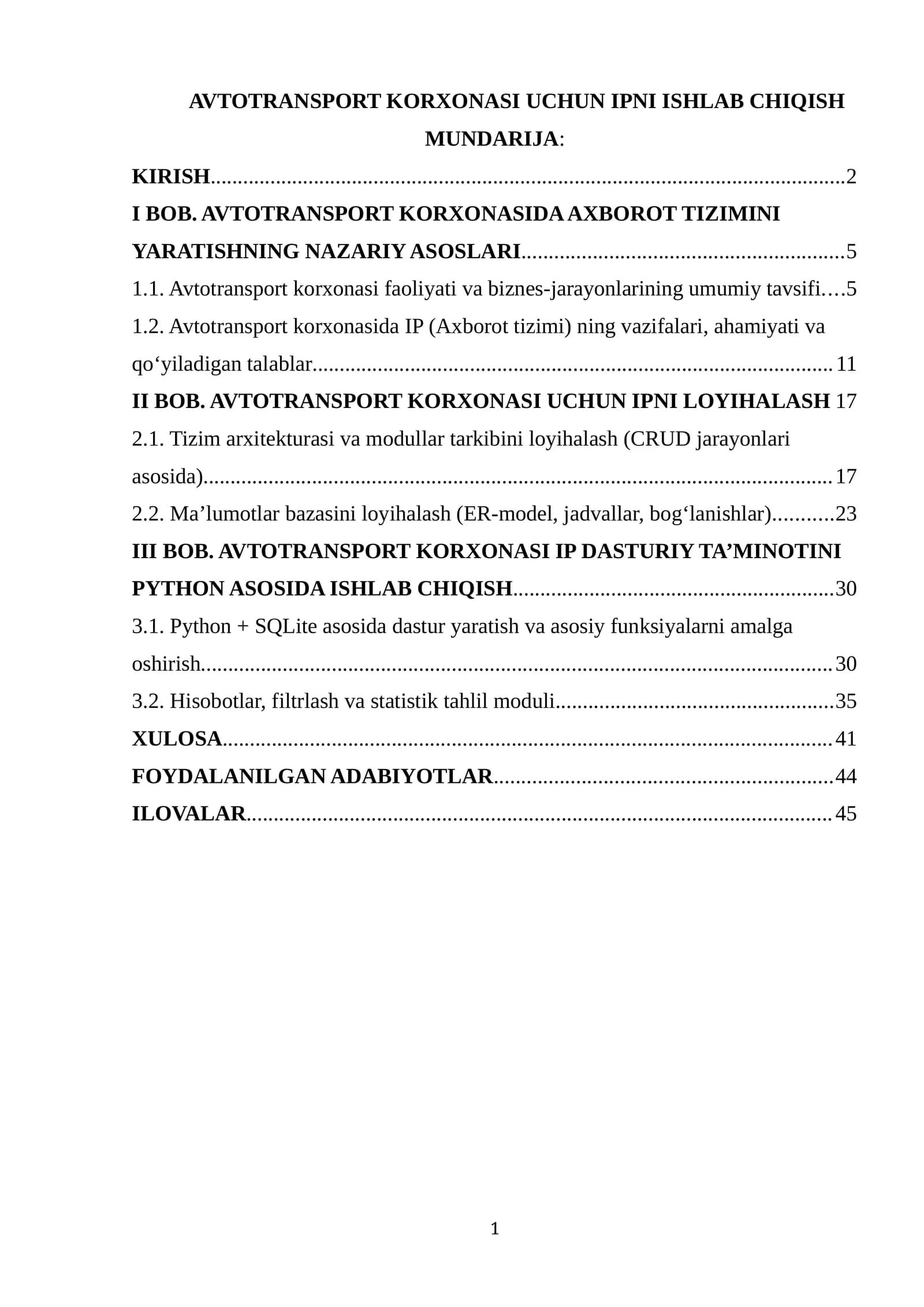 AVTOTRANSPORT KORXONASI UCHUN IPNI ISHLAB CHIQISH