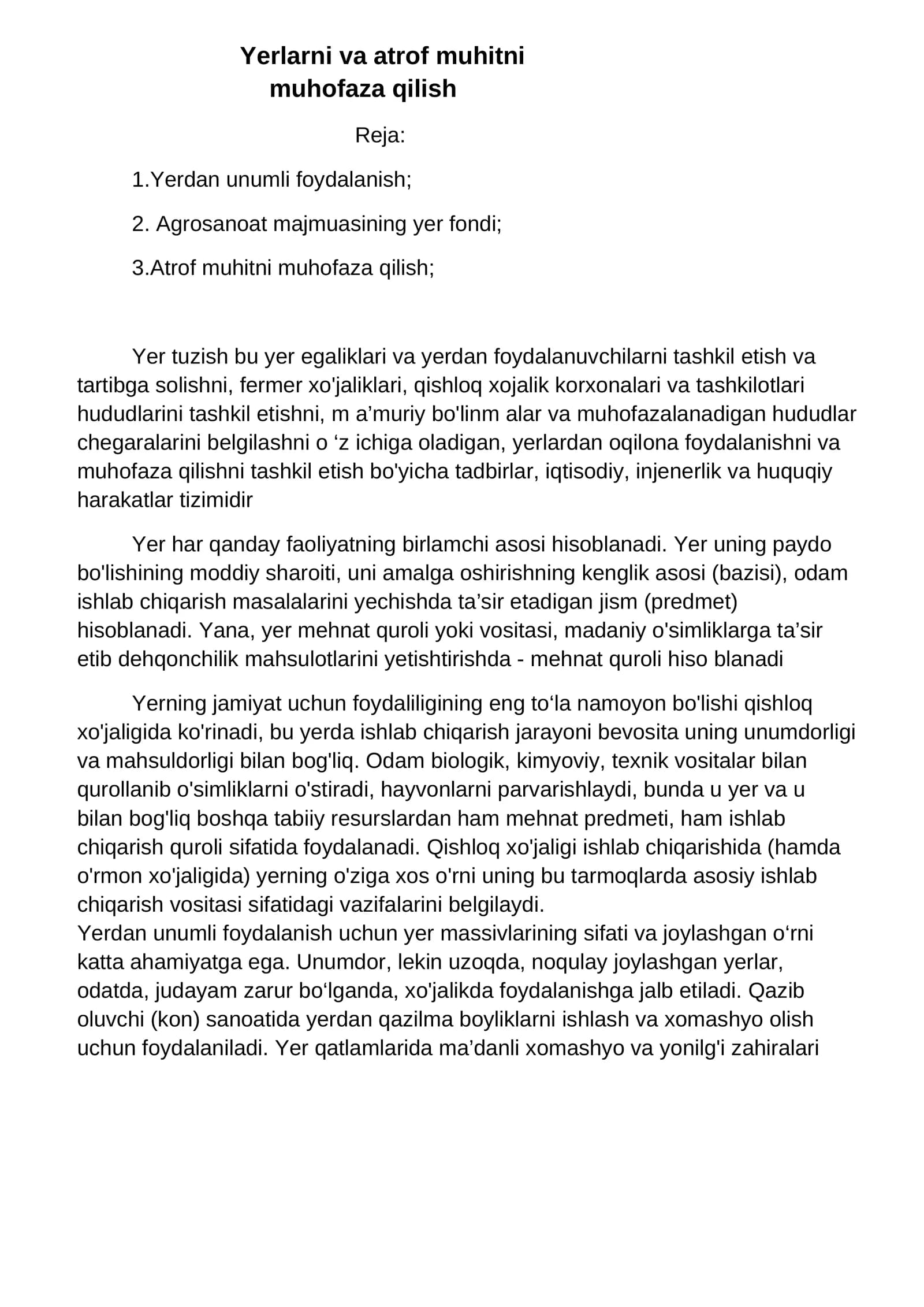 Yerlarni va atrof muhitni muhofaza qilish