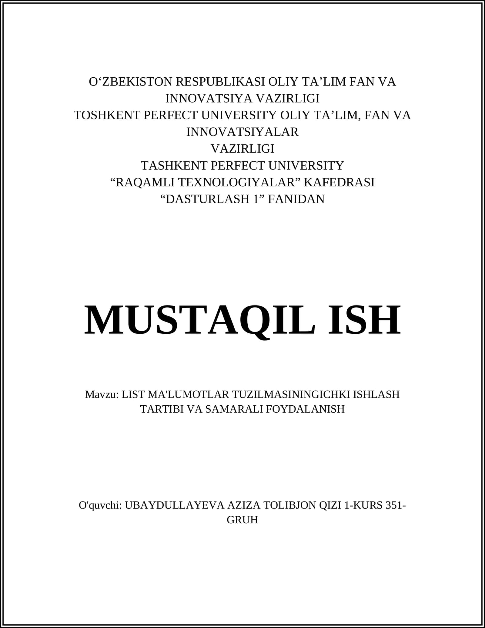 DASTURLASH 1