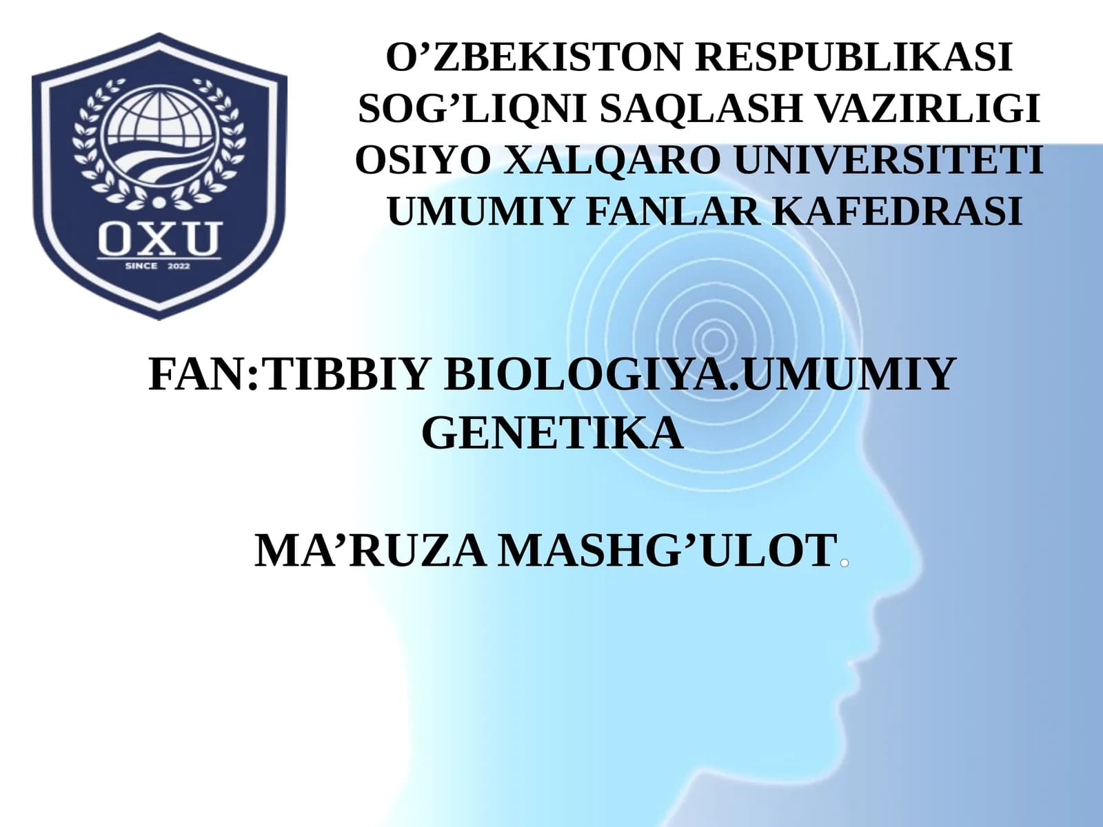 Tibbiy Biologiya Faniga Kirish