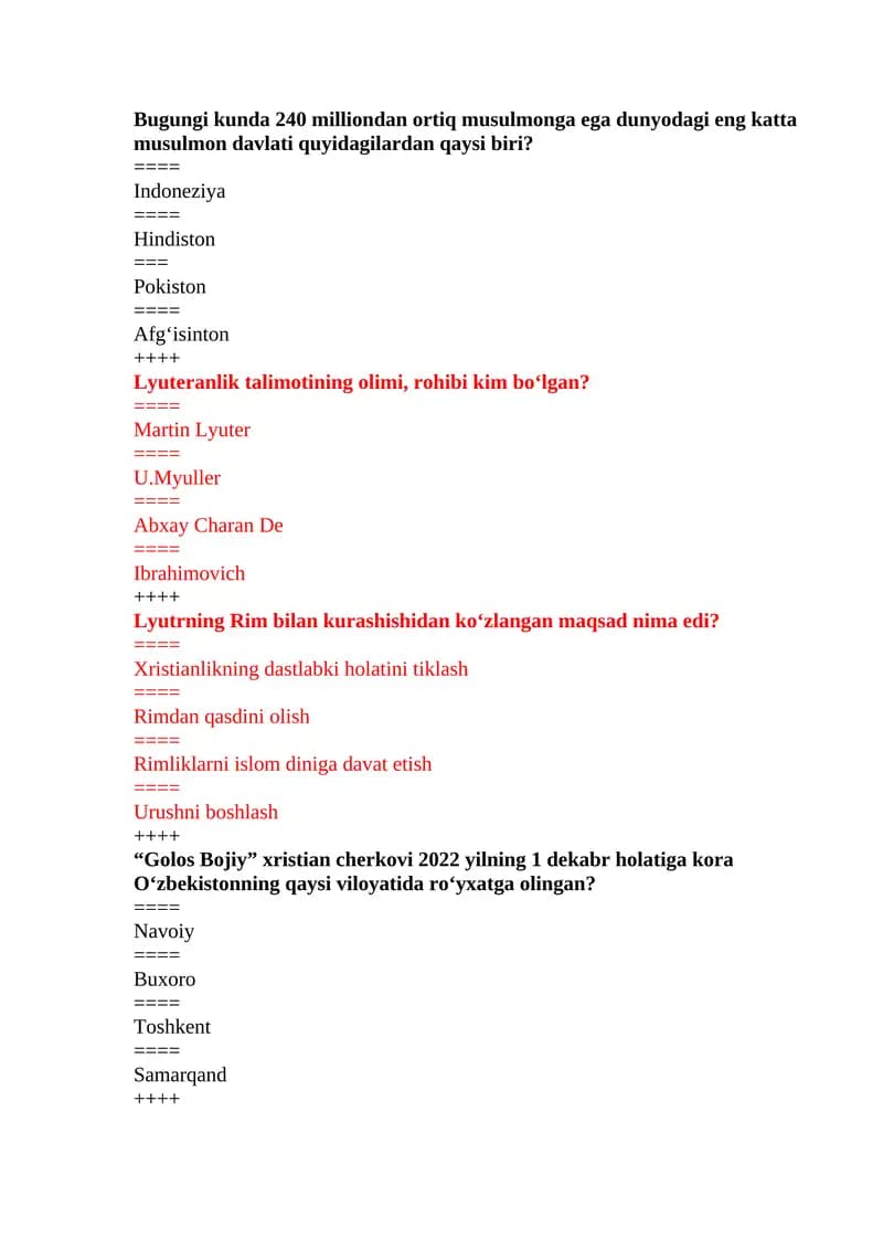 Dinshunoslik yakuniy test savollari
