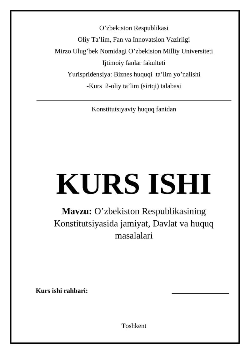 O’zbekiston Respublikasining Konstitutsiyasida jamiyat, Davlat va huquq masalalari