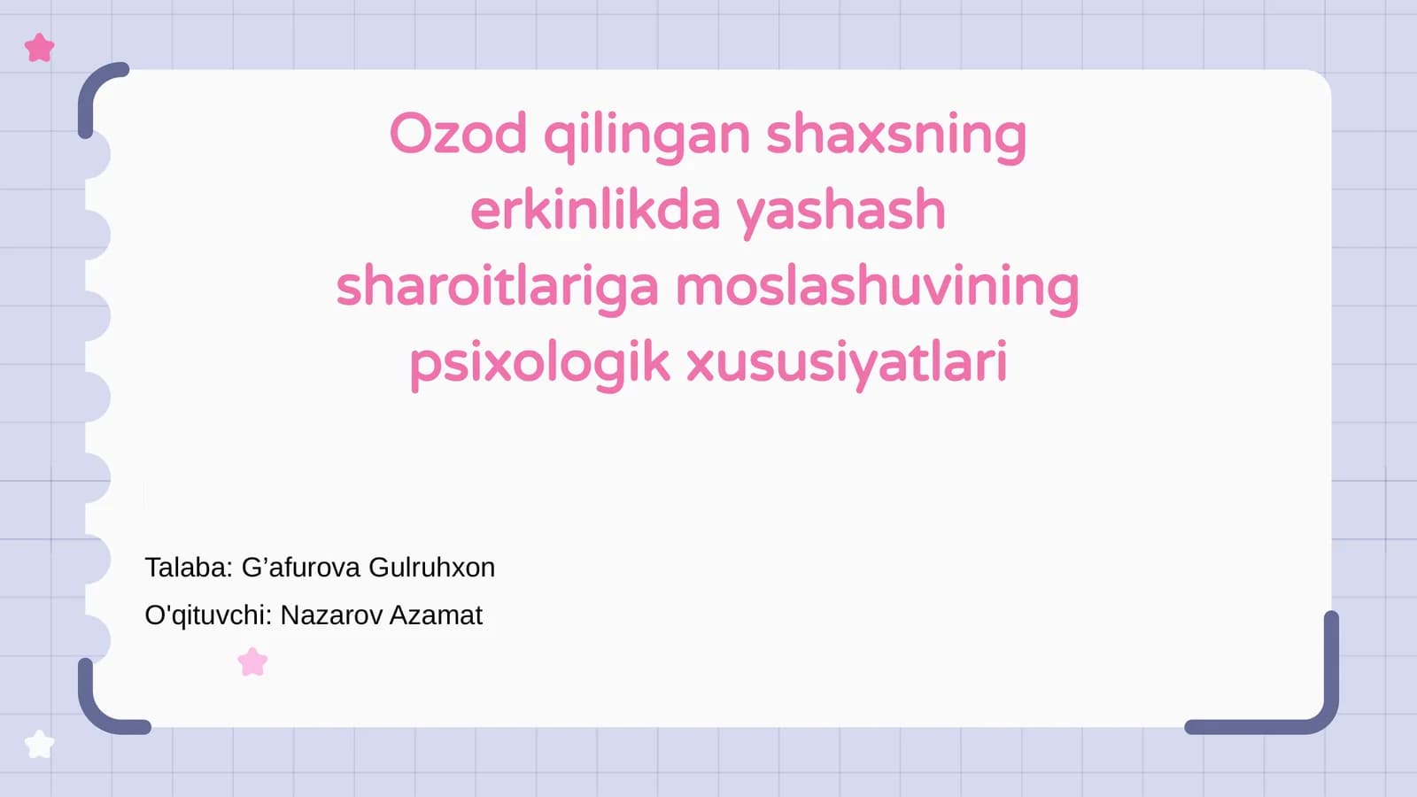 Ozod qilingan shaxsning erkinlikda yashash sharoitlariga moslashuvining psixologik xususiyatlari