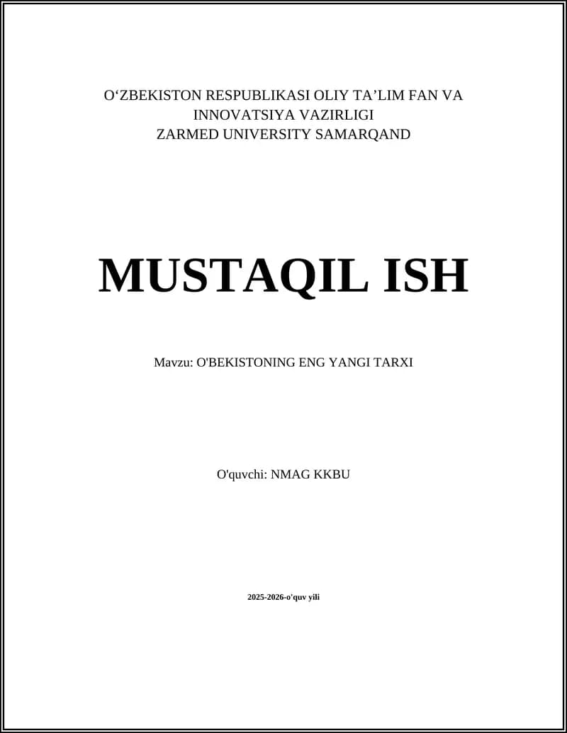 O'BEKISTONNING ENG YANGI TARXI