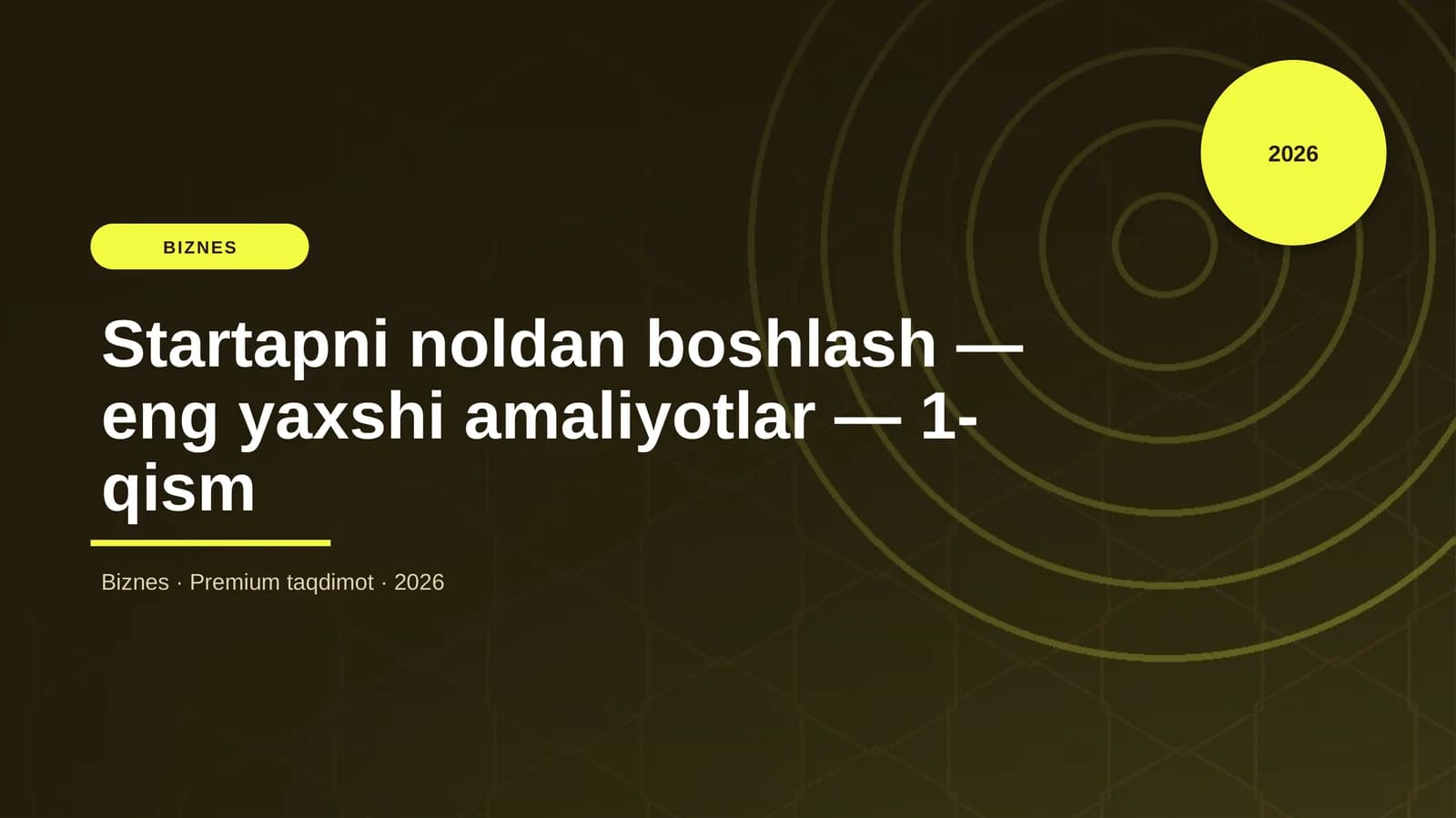 Startapni noldan boshlash — eng yaxshi amaliyotlar — 1-qism