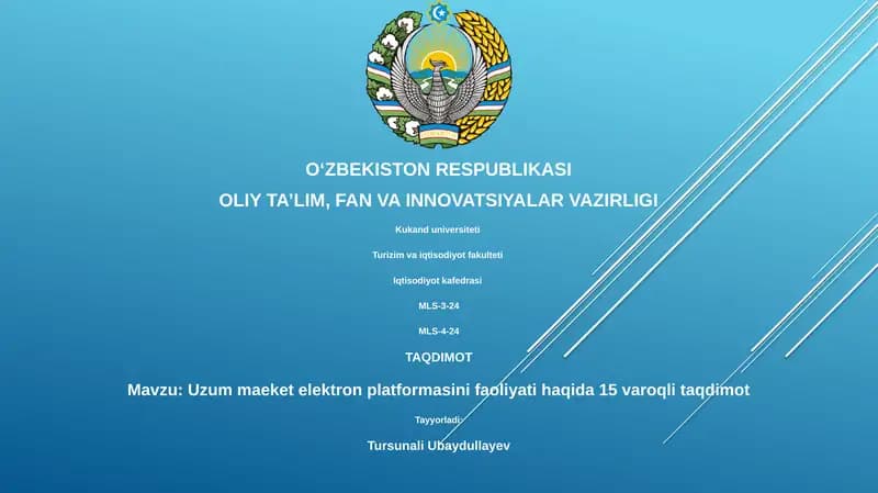Uzum maeket elektron platformasini faoliyati haqida 15 varoqli taqdimot
