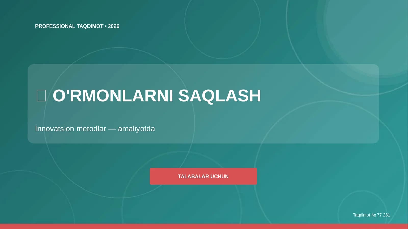 O'rmonlarni saqlash: innovatsion metodlar (amaliyotda) [talabalar uchun]