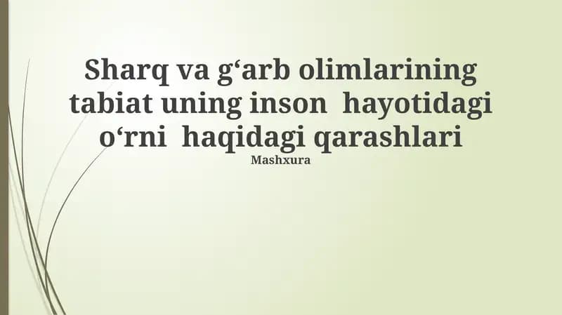 Tabiatning inson hayotidagi o'rni: Sharq falsafasi