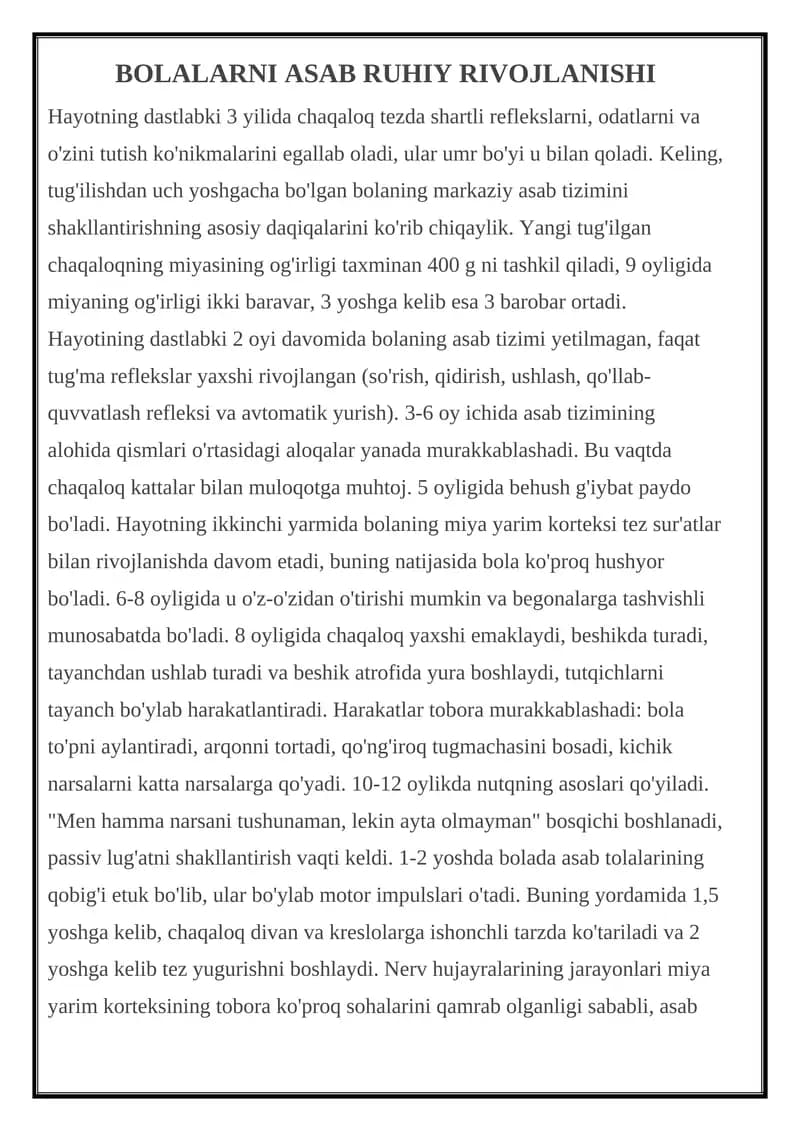 BOLALARNI ASAB RUHIY RIVOJLANISHI