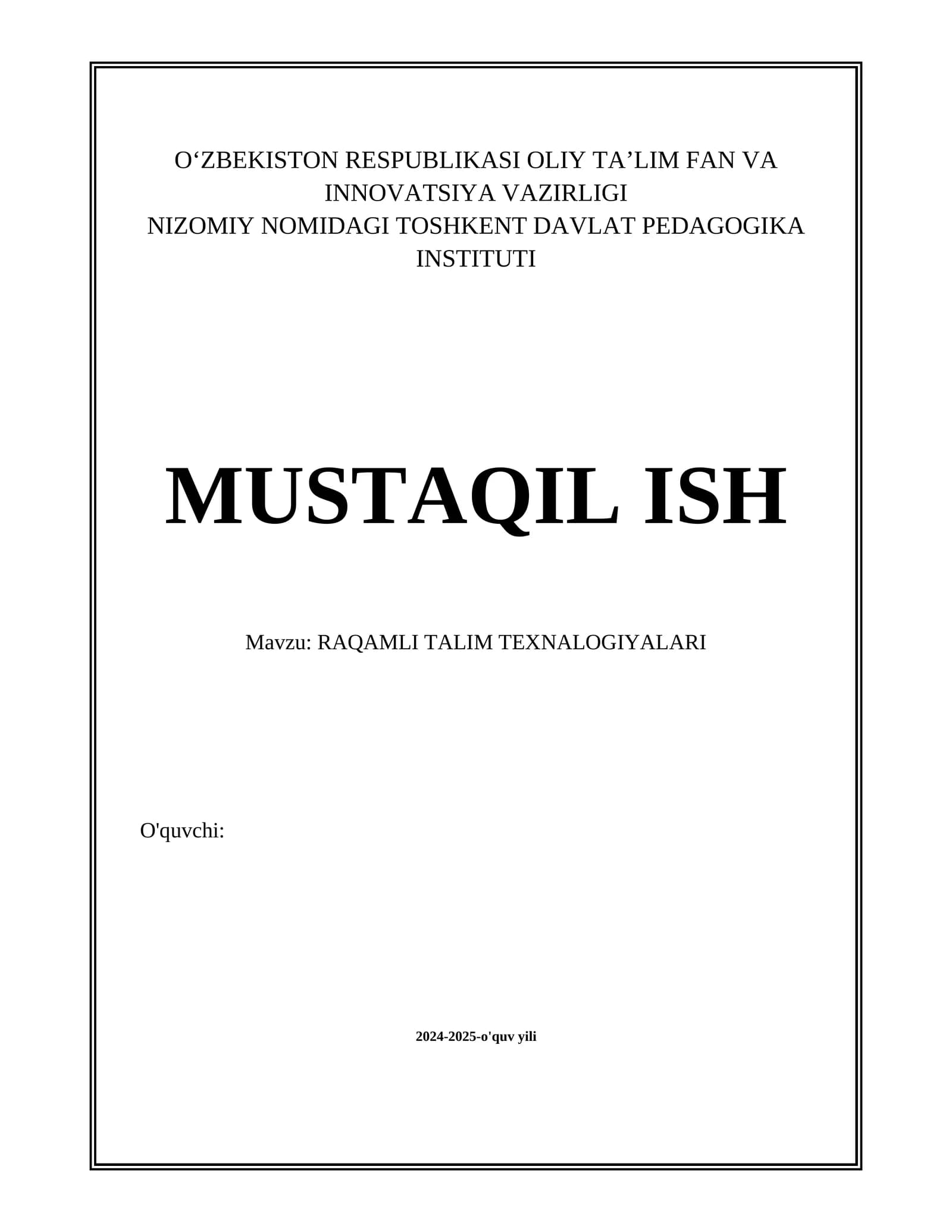 RAQAMLI TALIM TEXNALOGIYALARI