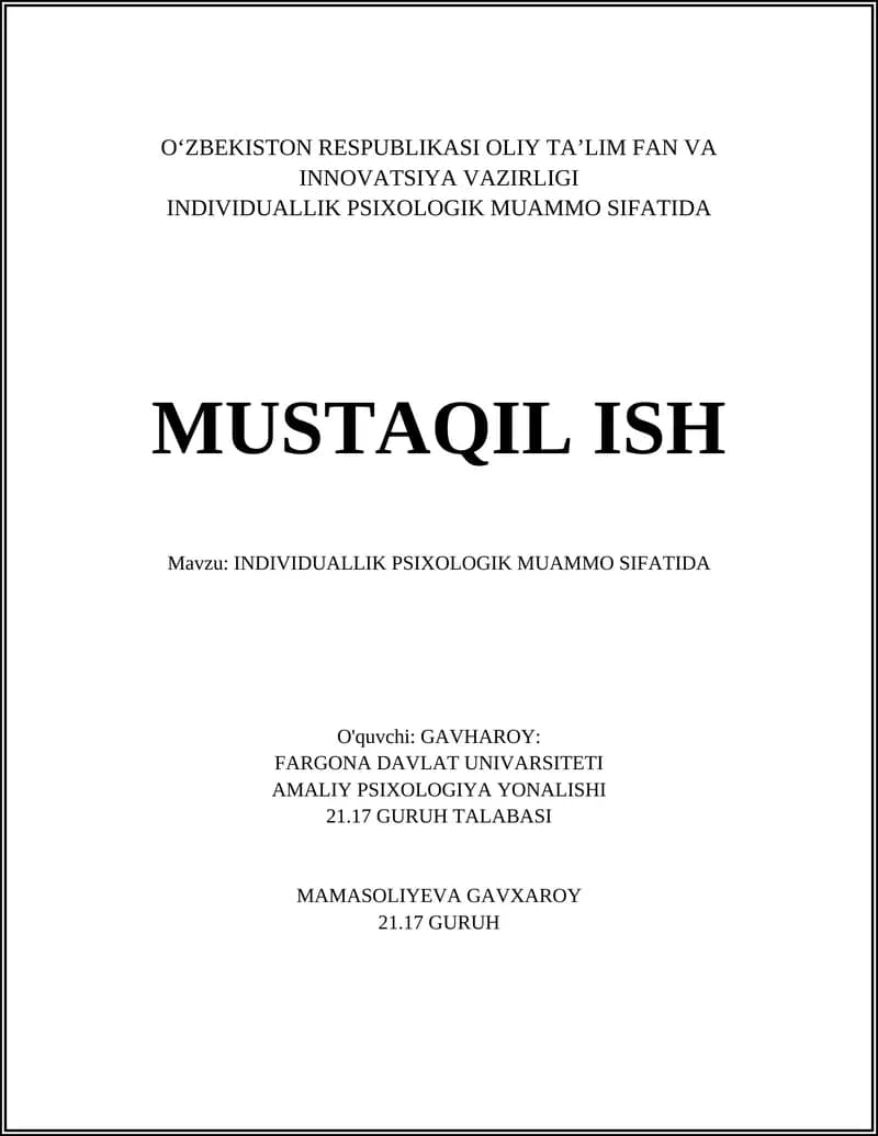 INDIVIDUALLIK PSIXOLOGIK MUAMMO SIFATIDA