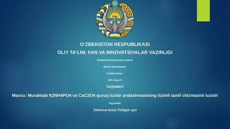 Murakkab K2NH4PO4 va CaC2O4 quruq tuzlar aralashmasining tizimli taxlil chizmasi