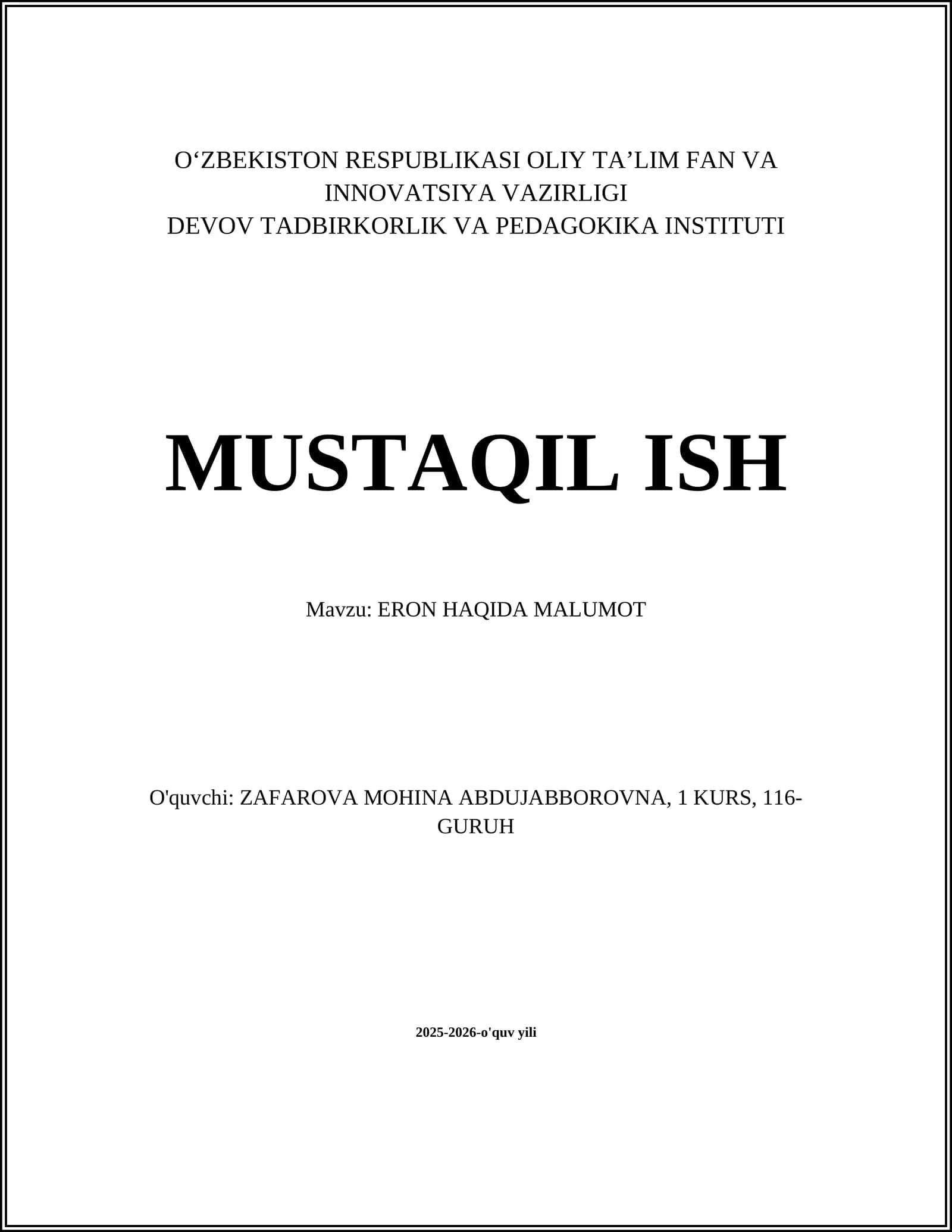 ERON HAQIDA MALUMOT