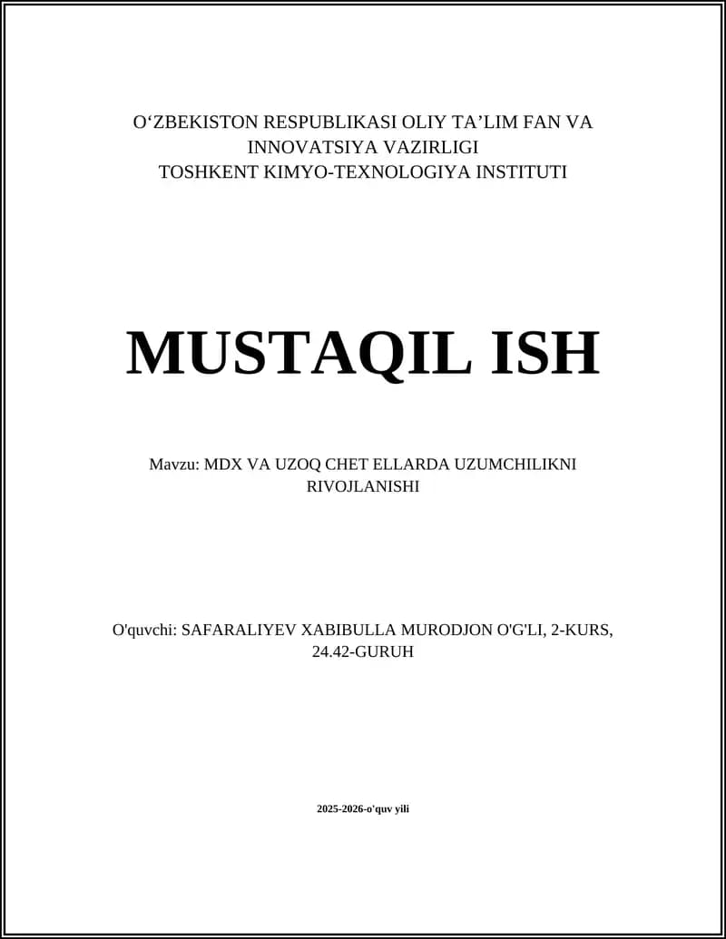 MDX VA UZOQ CHET ELLARDA UZUMCHILIKNI RIVOJLANISHI