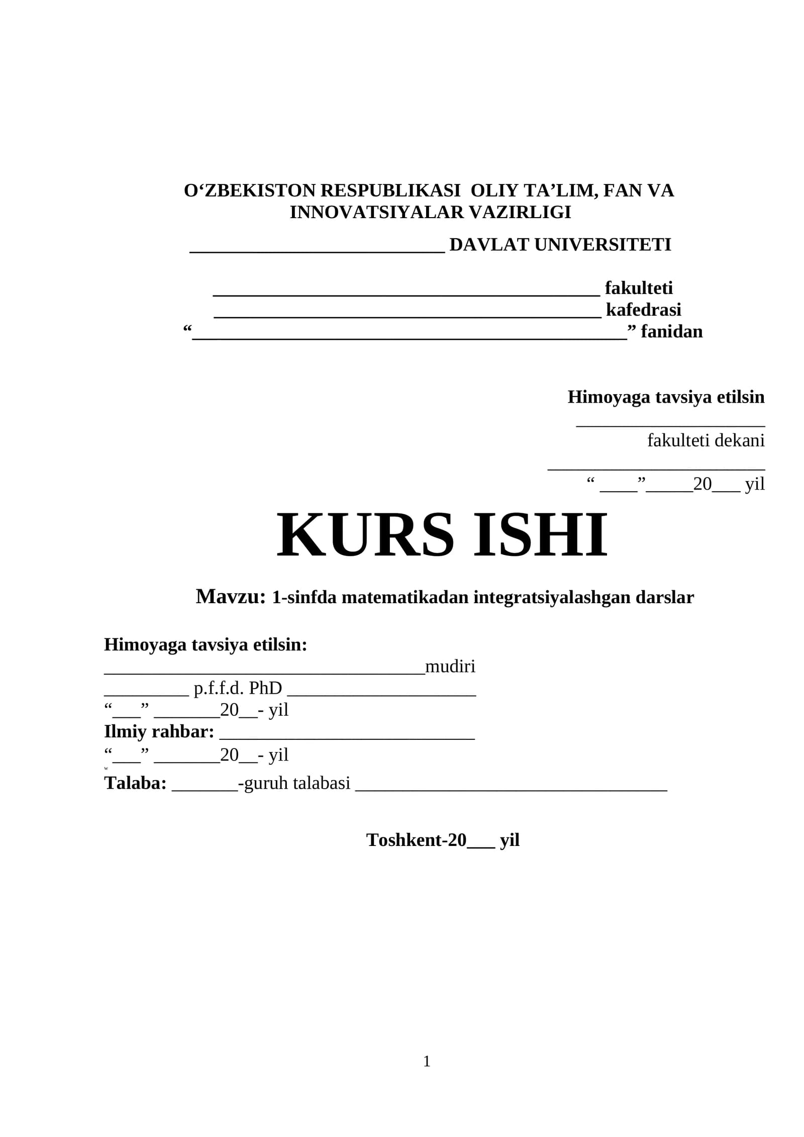 1-sinfda Matematikadan Integratsiyalashgan Darslar