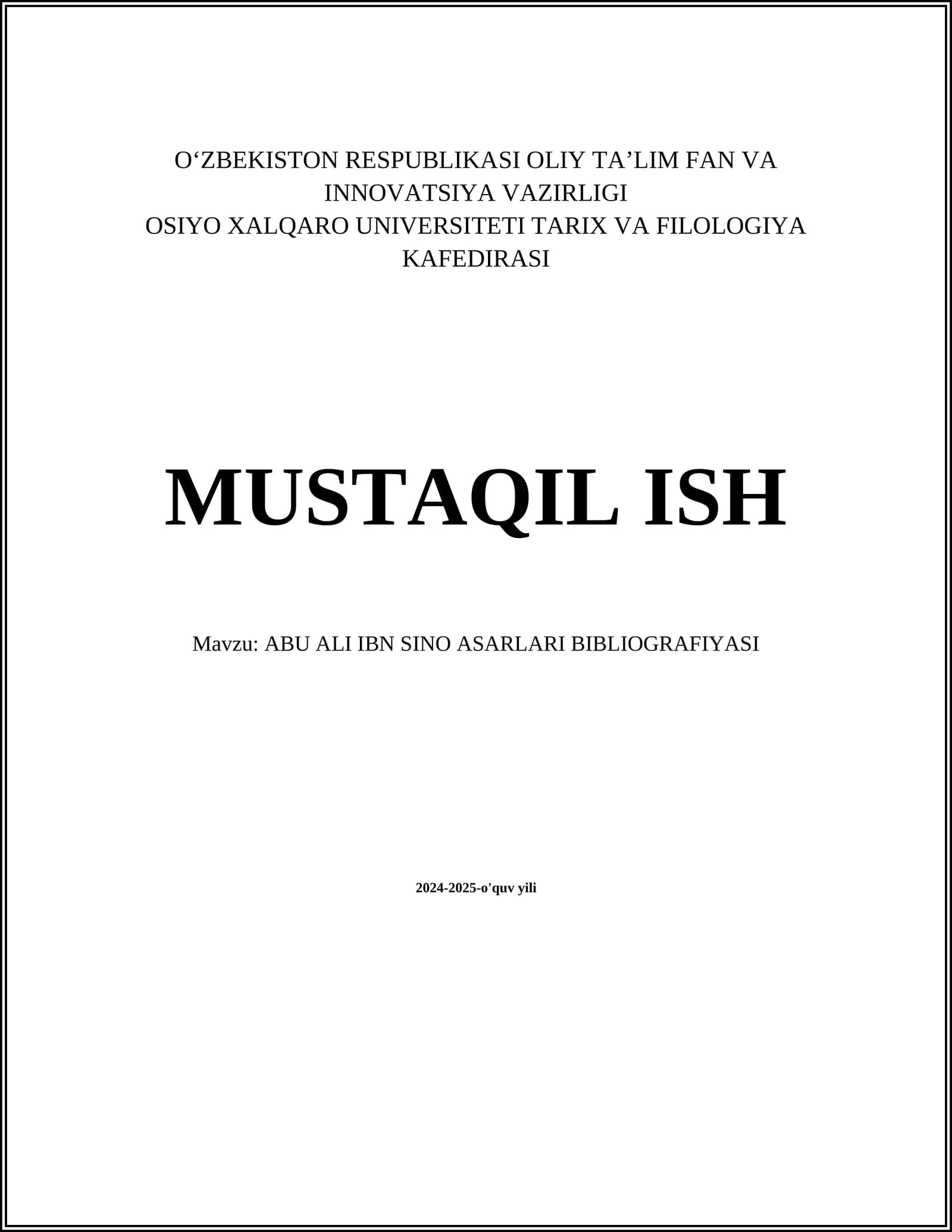 ABU ALI IBN SINO ASARLARI BIBLIOGRAFIYASI