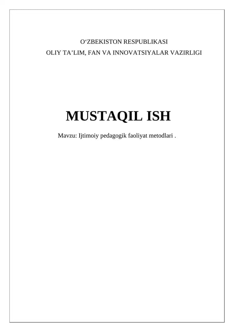 Ijtimoiy pedagogik faoliyat metodlari