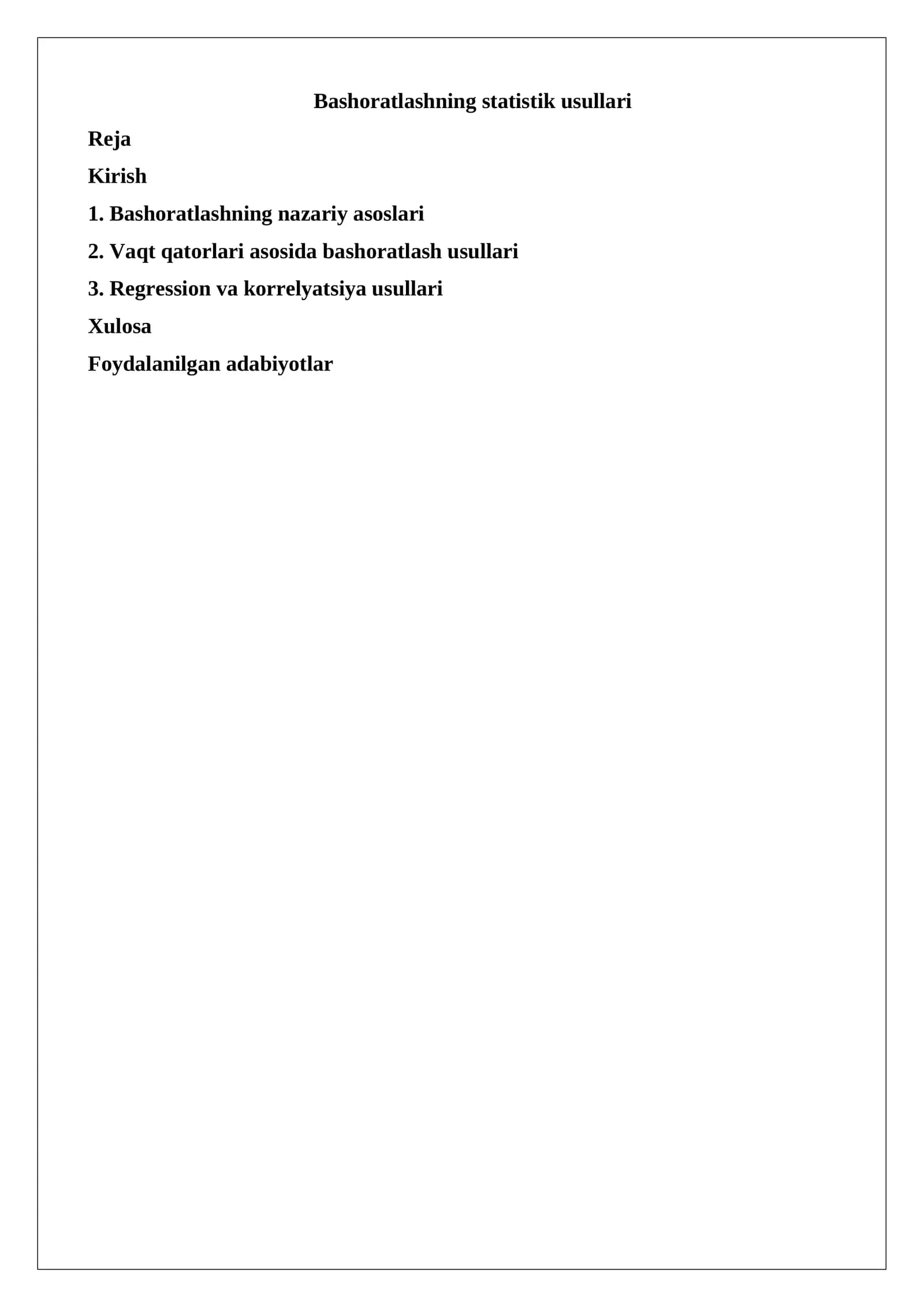 Bashoratlashning statistik usullari