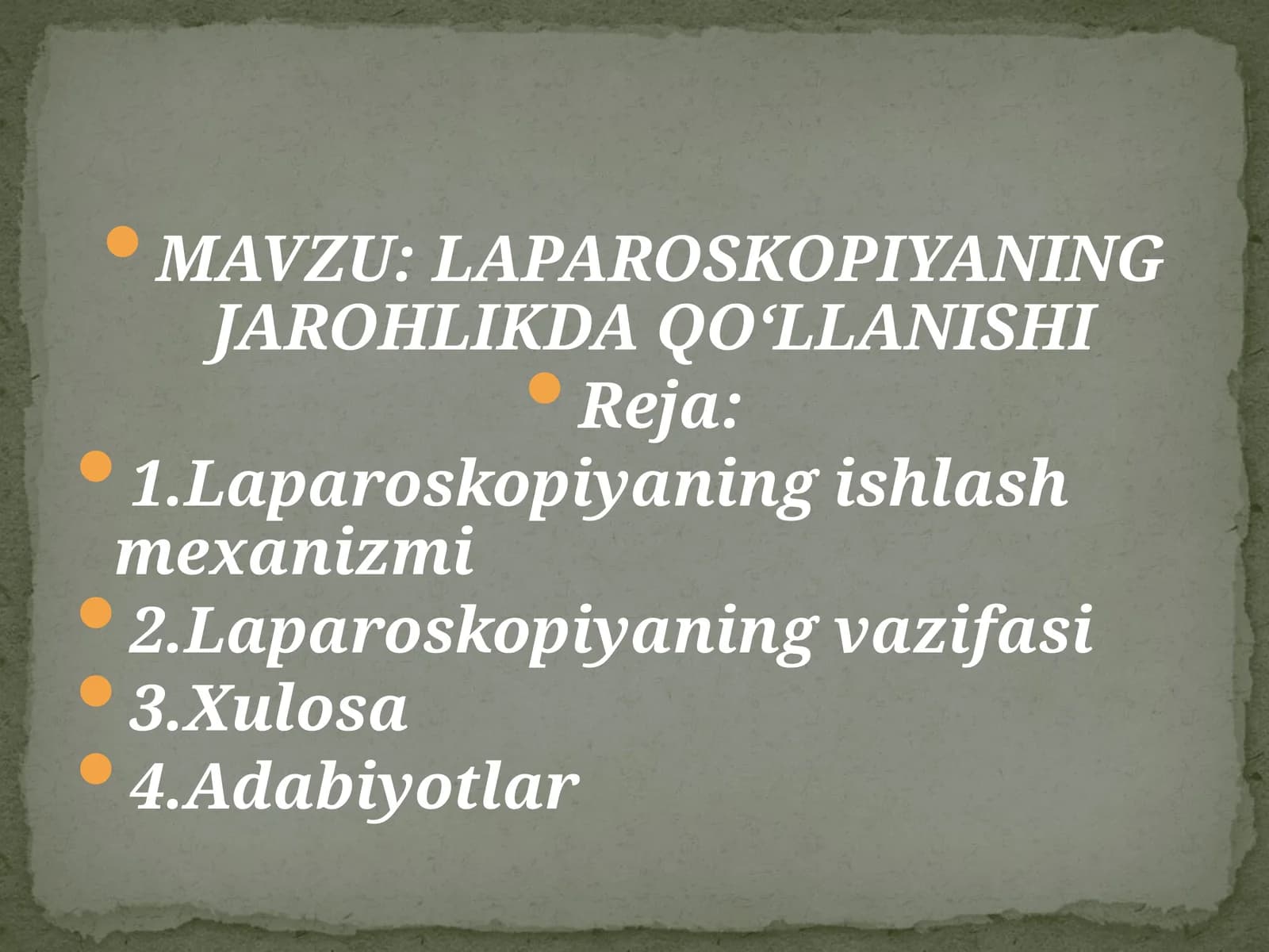 LAPAROSKOPIYANING JAROHLIKDA QO‘LLANISHI