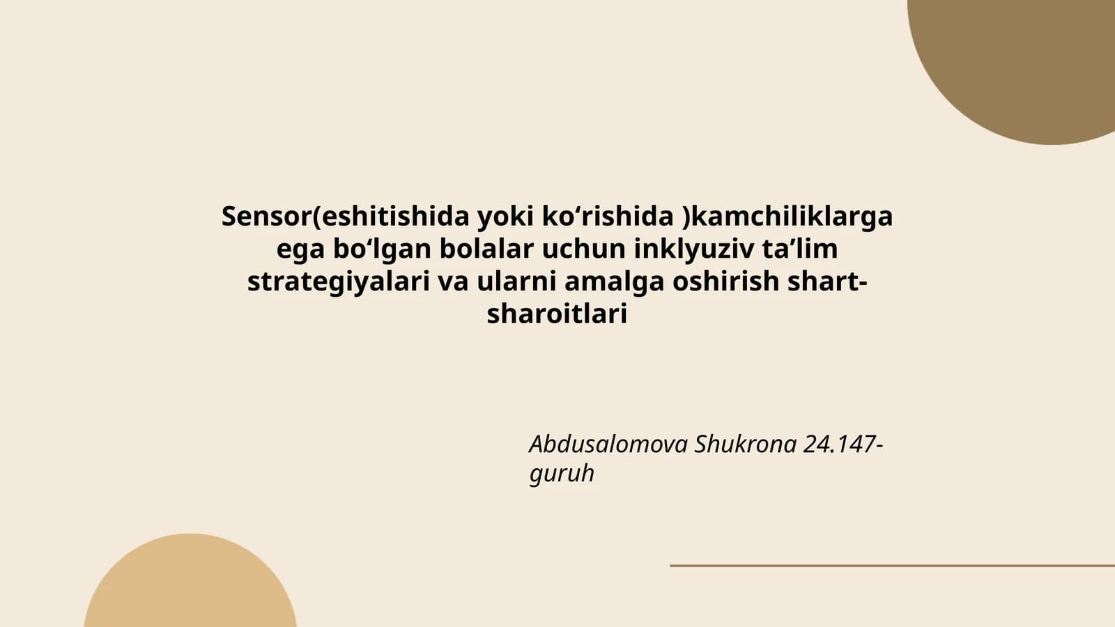 Sensor(eshitishida yoki koʻrishida )kamchiliklarga ega boʻlgan bolalar uchun inklyuziv taʼlim strategiyalari va ularni amalga oshirish shart-sharoitlari