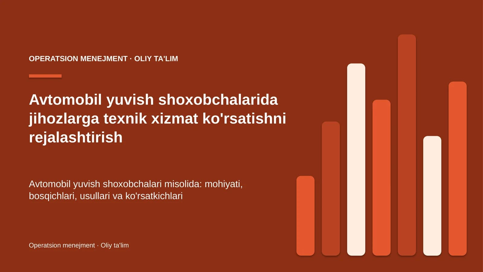 Avtomobil yuvish shoxobchalarida jihozlarga texnik xizmat ko'rsatishni rejalashtirish