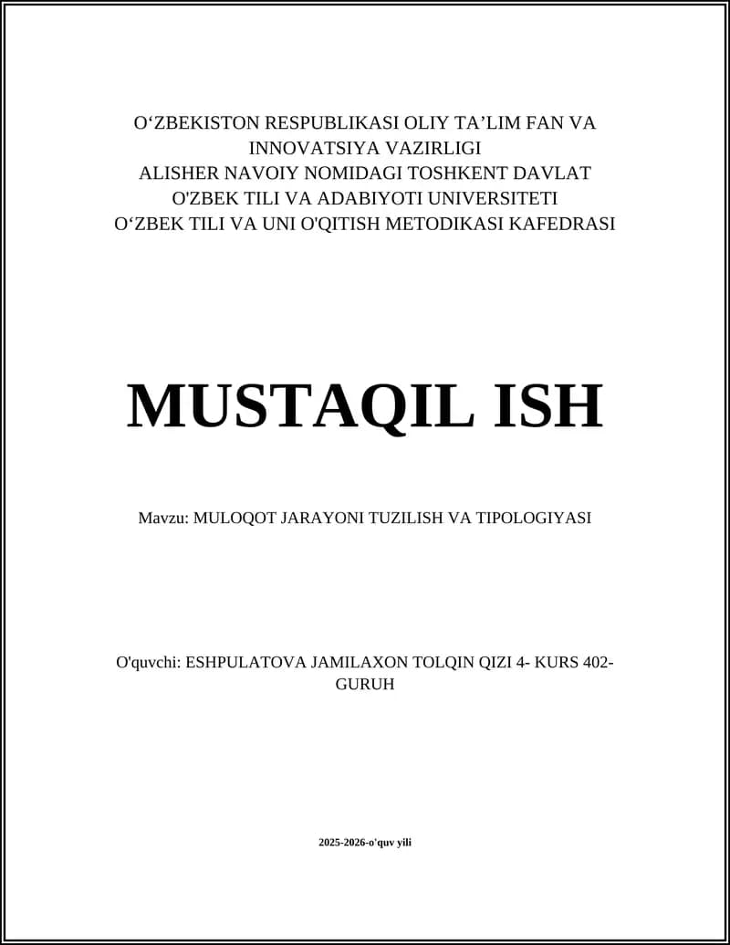 MULOQOT JARAYONI TUZILISH VA TIPOLOGIYASI