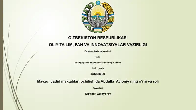 Jadid maktablari ochilishida Abdulla Avloniy ning oʻrni va roli